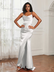 Cowl Neck Mermaid Satin Prom Dress Ivory Plus Size