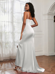 Cowl Neck Mermaid Satin Prom Dress Ivory Plus Size
