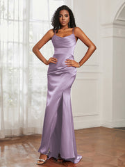 Cowl Neck Mermaid Satin Prom Dress Lilac Plus Size