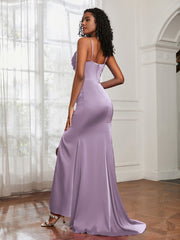 Cowl Neck Mermaid Satin Prom Dress Lilac Plus Size
