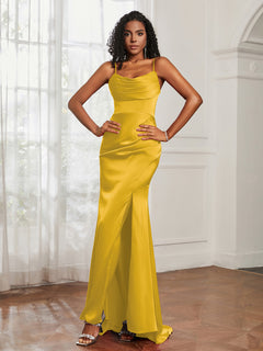 Cowl Neck Mermaid Satin Prom Dress Marigold