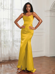 Cowl Neck Mermaid Satin Prom Dress Marigold Plus Size