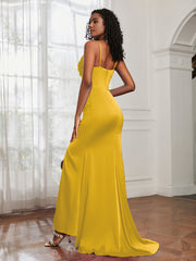 Cowl Neck Mermaid Satin Prom Dress Marigold Plus Size