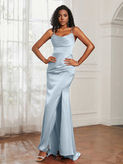 Cowl Neck Mermaid Satin Prom Dress Mist