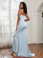 Cowl Neck Mermaid Satin Prom Dress Mist Plus Size