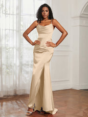 Cowl Neck Mermaid Satin Prom Dress Peach
