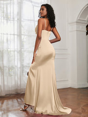 Cowl Neck Mermaid Satin Prom Dress Peach