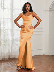Cowl Neck Mermaid Satin Prom Dress Tangerine Plus Size