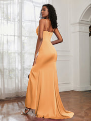 Cowl Neck Mermaid Satin Prom Dress Tangerine Plus Size