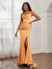 Cowl Neck Mermaid Satin Prom Dress Tangerine Plus Size