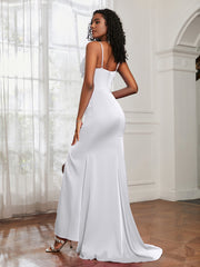Cowl Neck Mermaid Satin Prom Dress White