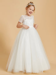 Tulle Elegance: Flower Girl Dresses with Button Embellishments