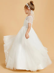 Tulle Elegance: Flower Girl Dresses with Button Embellishments