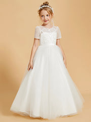 Tulle Elegance: Flower Girl Dresses with Button Embellishments