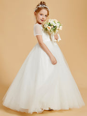 Tulle Elegance: Flower Girl Dresses with Button Embellishments