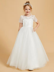 Tulle Elegance: Flower Girl Dresses with Button Embellishments