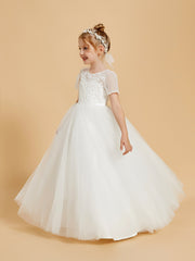 Tulle Elegance: Flower Girl Dresses with Button Embellishments