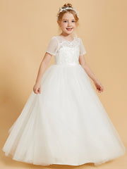 Tulle Elegance: Flower Girl Dresses with Button Embellishments
