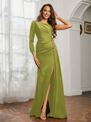 One Shoulder Satin Prom Dress with Slit Clover Plus Size