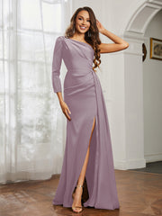 One Shoulder Satin Prom Dress with Slit Dusk Plus Size