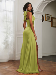 Sheath Halter Neckline Satin Prom Dress Clover Plus Size