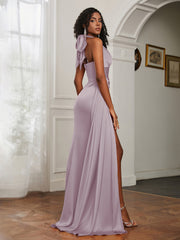 Sheath Halter Neckline Satin Prom Dress Dusk