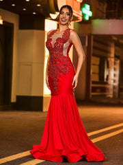 Charming Gleaming Rhinestone-Encrusted Mermaid Prom Dress Burgundy