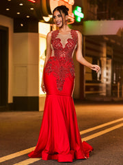 Charming Gleaming Rhinestone-Encrusted Mermaid Prom Dress Burgundy