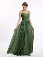 Sweetheart Neck Chiffon Dress with Spaghetti Straps Olive Green