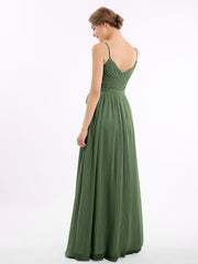 Sweetheart Neck Chiffon Dress with Spaghetti Straps Olive Green