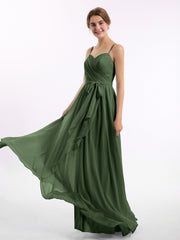 Sweetheart Neck Chiffon Dress with Spaghetti Straps Olive Green