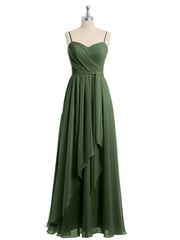 Sweetheart Neck Chiffon Dress with Spaghetti Straps Olive Green