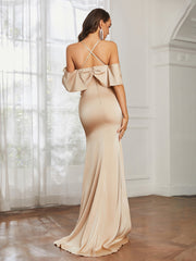 Sweetheart Neckline Flutter Sleeves Satin Prom Dress Champagne