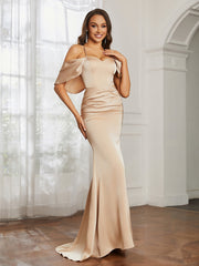Sweetheart Neckline Flutter Sleeves Satin Prom Dress Champagne Plus Size