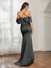Sweetheart Neckline Flutter Sleeves Satin Prom Dress Black
