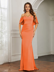 Sweetheart Neckline Flutter Sleeves Satin Prom Dress Burnt Orange Plus Size