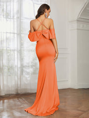 Sweetheart Neckline Flutter Sleeves Satin Prom Dress Burnt Orange