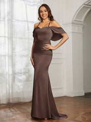 Sweetheart Neckline Flutter Sleeves Satin Prom Dress Chocolate Plus Size