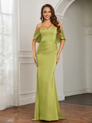 Sweetheart Neckline Flutter Sleeves Satin Prom Dress Clover Plus Size