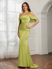 Sweetheart Neckline Flutter Sleeves Satin Prom Dress Clover Plus Size