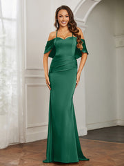 Sweetheart Neckline Flutter Sleeves Satin Prom Dress Dark Green Plus Size