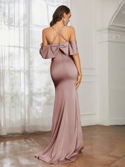 Sweetheart Neckline Flutter Sleeves Satin Prom Dress Dusty Rose
