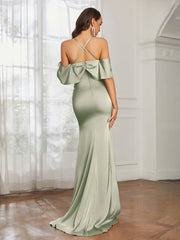 Sweetheart Neckline Flutter Sleeves Satin Prom Dress Dusty Sage Plus Size