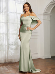 Sweetheart Neckline Flutter Sleeves Satin Prom Dress Dusty Sage Plus Size