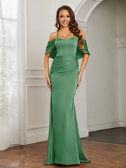 Sweetheart Neckline Flutter Sleeves Satin Prom Dress Emerald Plus Size