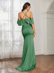Sweetheart Neckline Flutter Sleeves Satin Prom Dress Emerald Plus Size