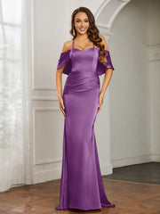 Sweetheart Neckline Flutter Sleeves Satin Prom Dress Grape