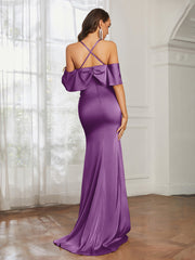 Sweetheart Neckline Flutter Sleeves Satin Prom Dress Grape