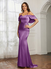 Sweetheart Neckline Flutter Sleeves Satin Prom Dress Grape