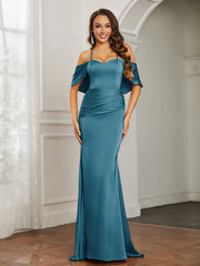 Sweetheart Neckline Flutter Sleeves Satin Prom Dress Ink Blue